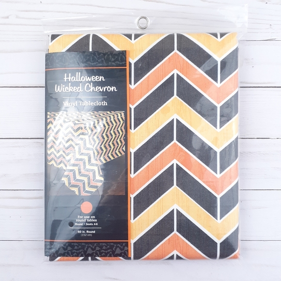 Vinyl Tablecloth Halloween Chevron Striped 60 Inch Round - Picture 2 of 3